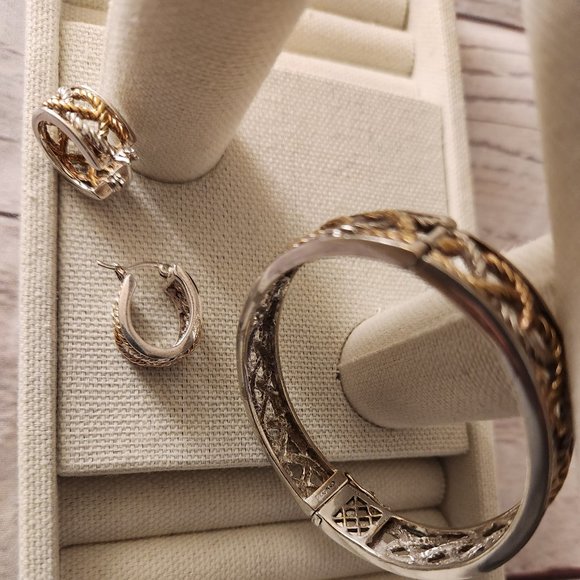 Chateau D"Argent Textile Weave "Hinged" Bracelet + Bonus Matching Earrings - Picture 5 of 16